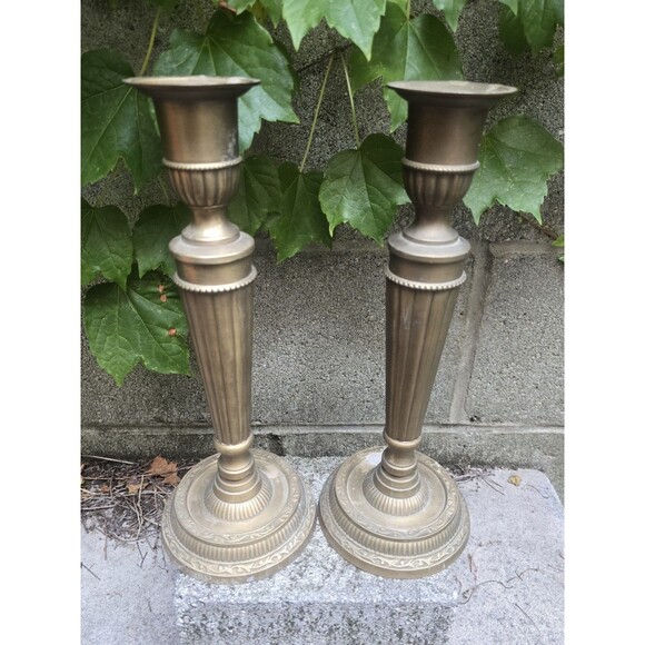 Pair of Vintage Bombay Brass Candlesticks 12" Tall 4.75" Base For 7/8" Tapers - Picture 2 of 5